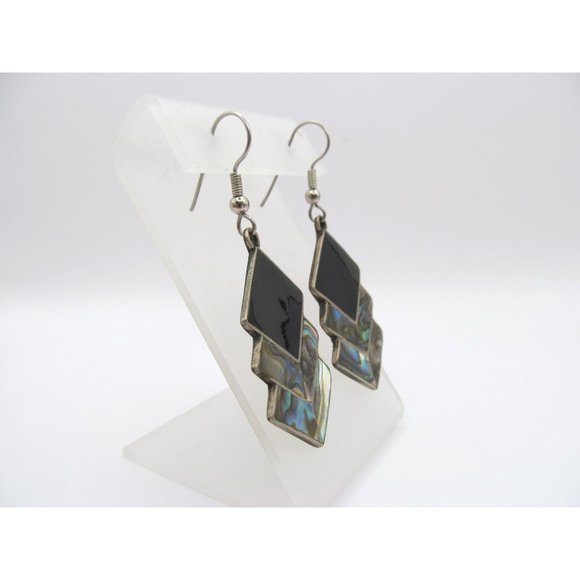 Alpaca Mexico Abalone Black Enamel Pierced Earrings - Picture 2 of 12